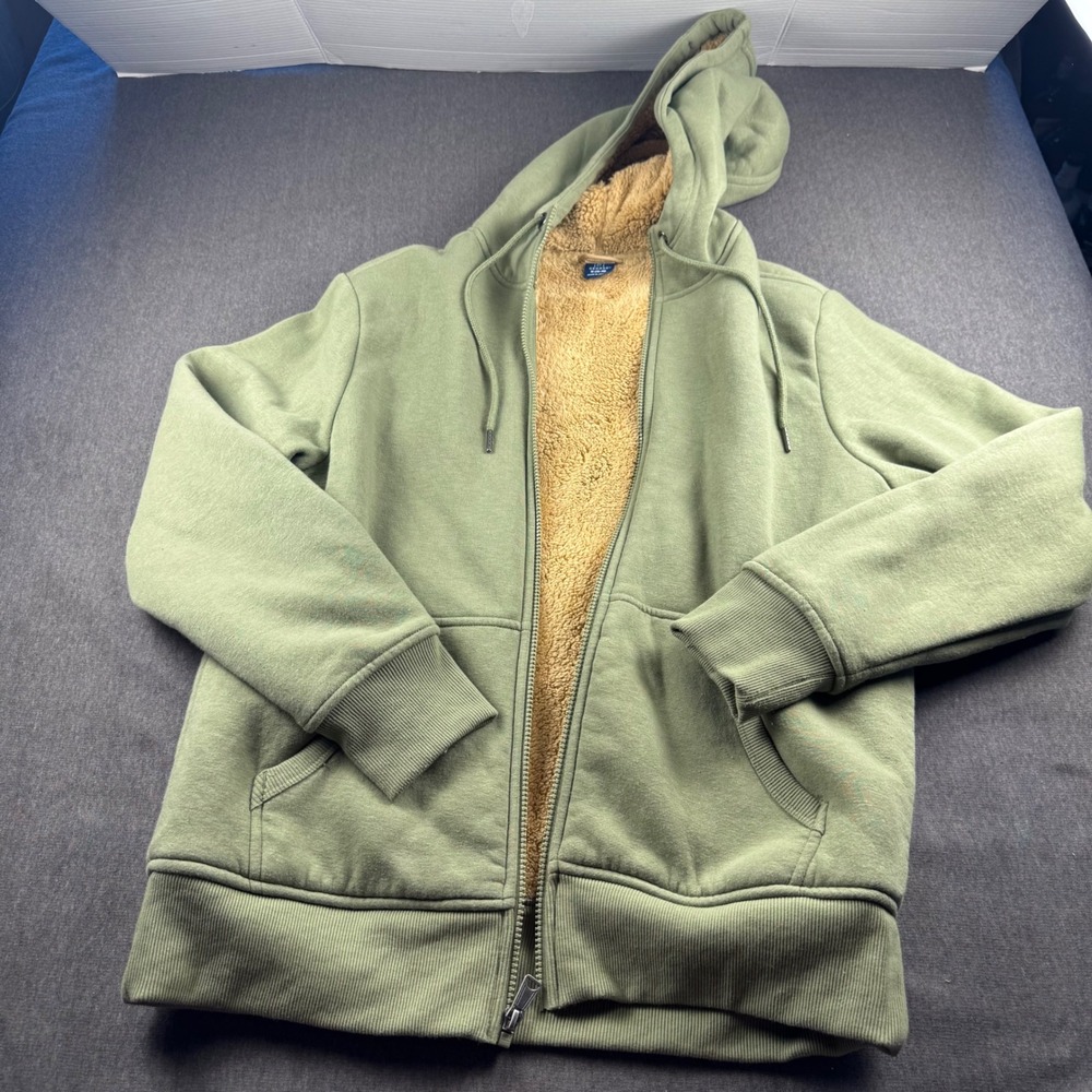 George Mens Full Zip Sherpa Lined Hoodie Olive Green Size M GE35100140623